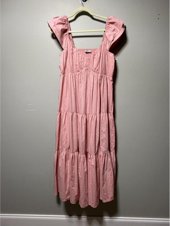 Abercrombie & Fitch Dresses & Skirts - Abercrombie & Fitch Pink Poplin Tiered Smocked Square Neck Maxi Dress XLT